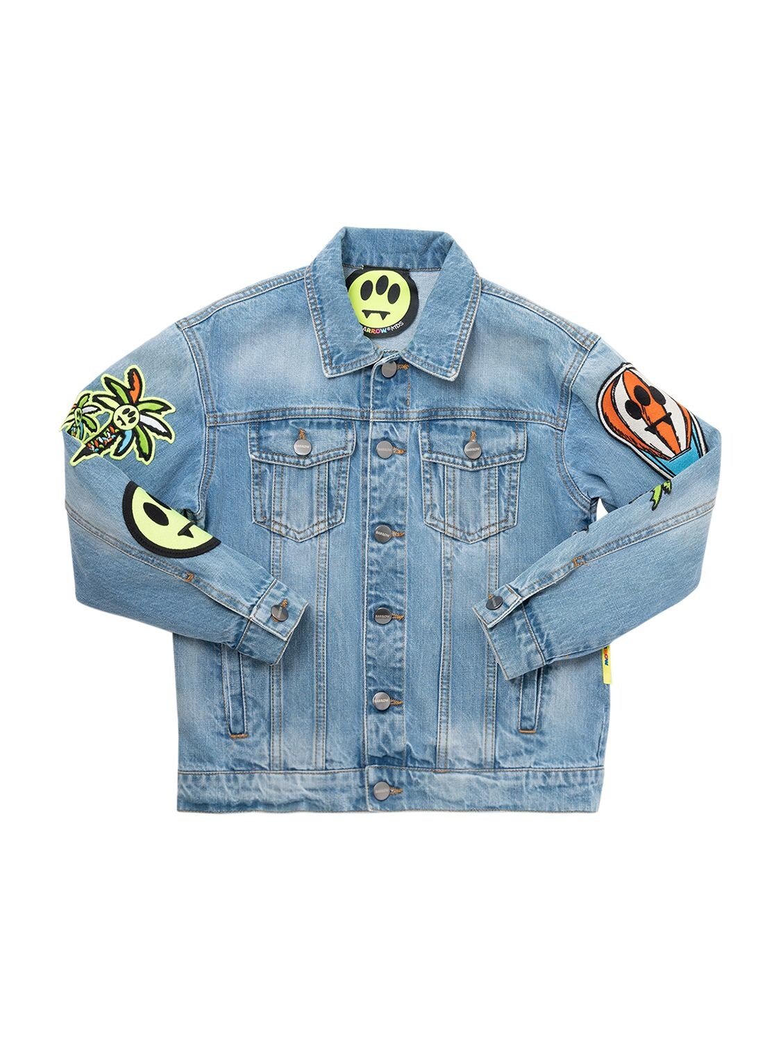 Barrow Light Blue Jacket For Kids With Iconic Smiley And Patch In Denim