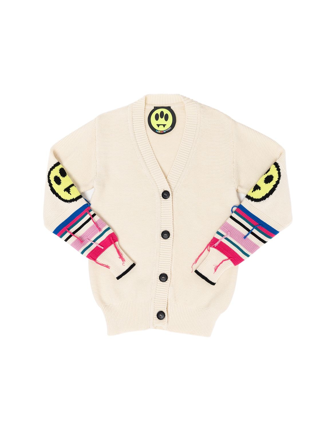 Barrow Kids' Jacquard Cotton Knit Cardigan In Off White