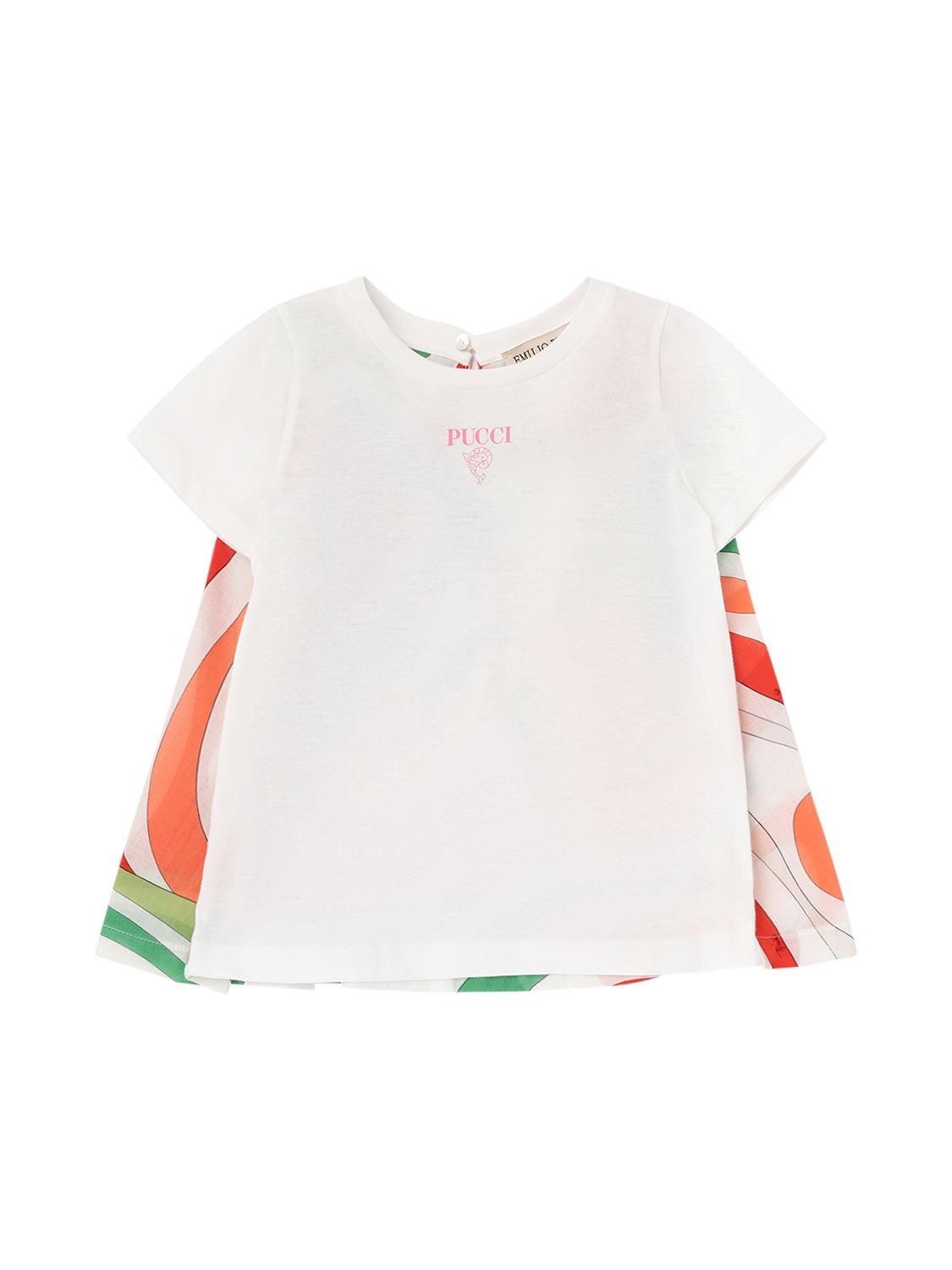 Pucci Kids' Organic Cotton Jersey & Muslin T-shirt In White,multi