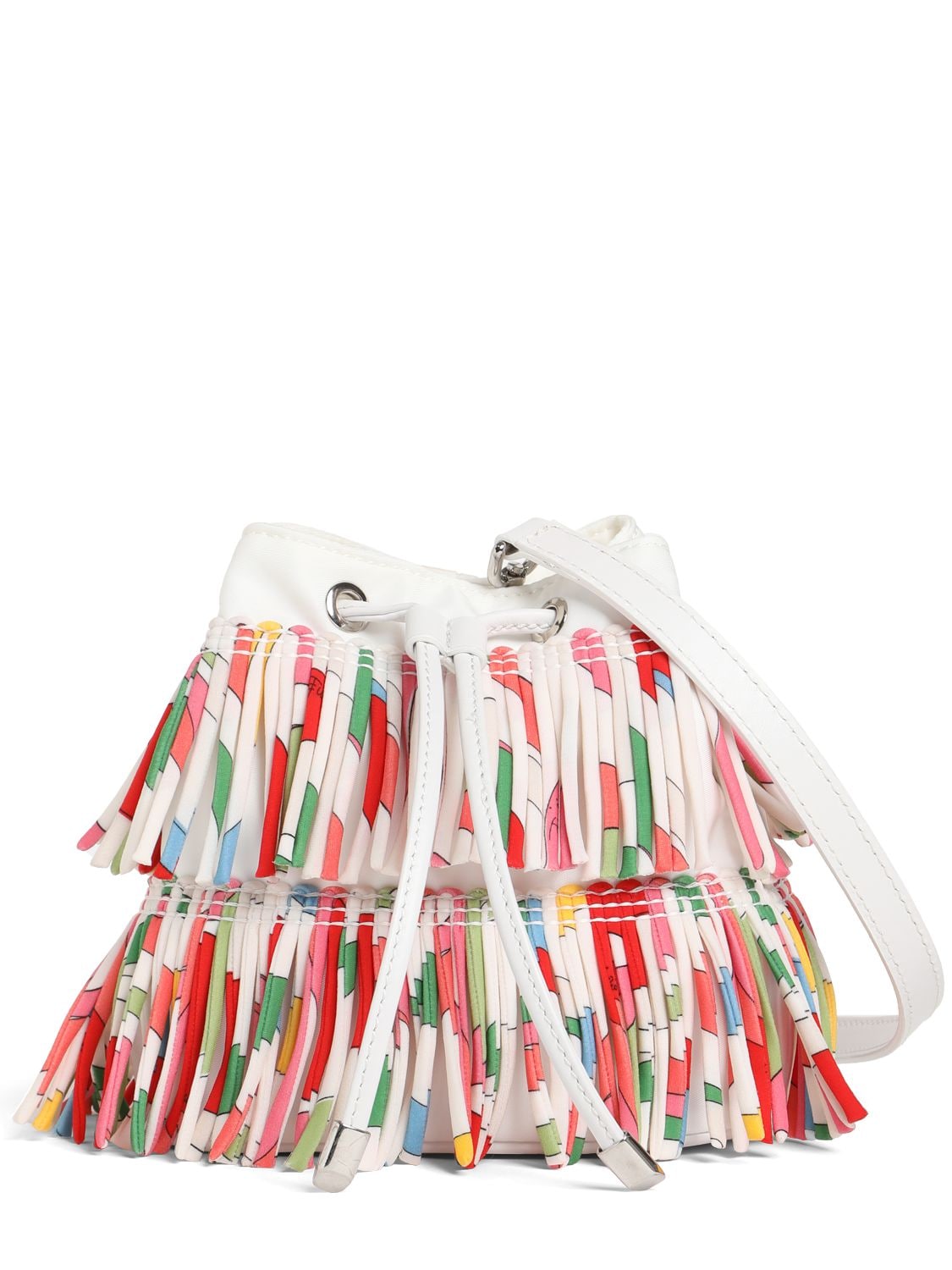 Pucci Kids' Nylon Shoulder Bag W/ Fringe In Multicolor