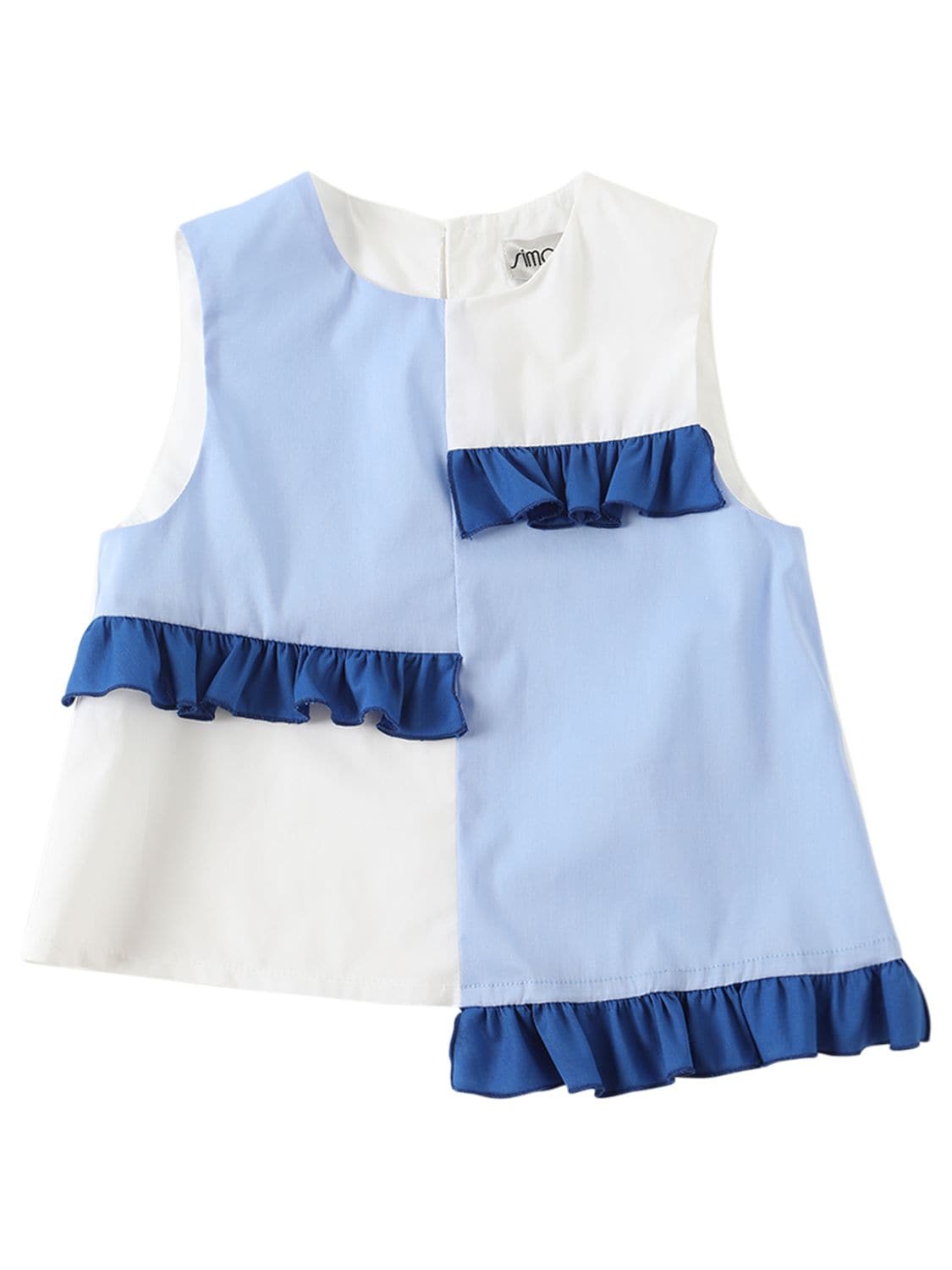 Simonetta Kids' Cotton Blend Poplin Top In White,blue