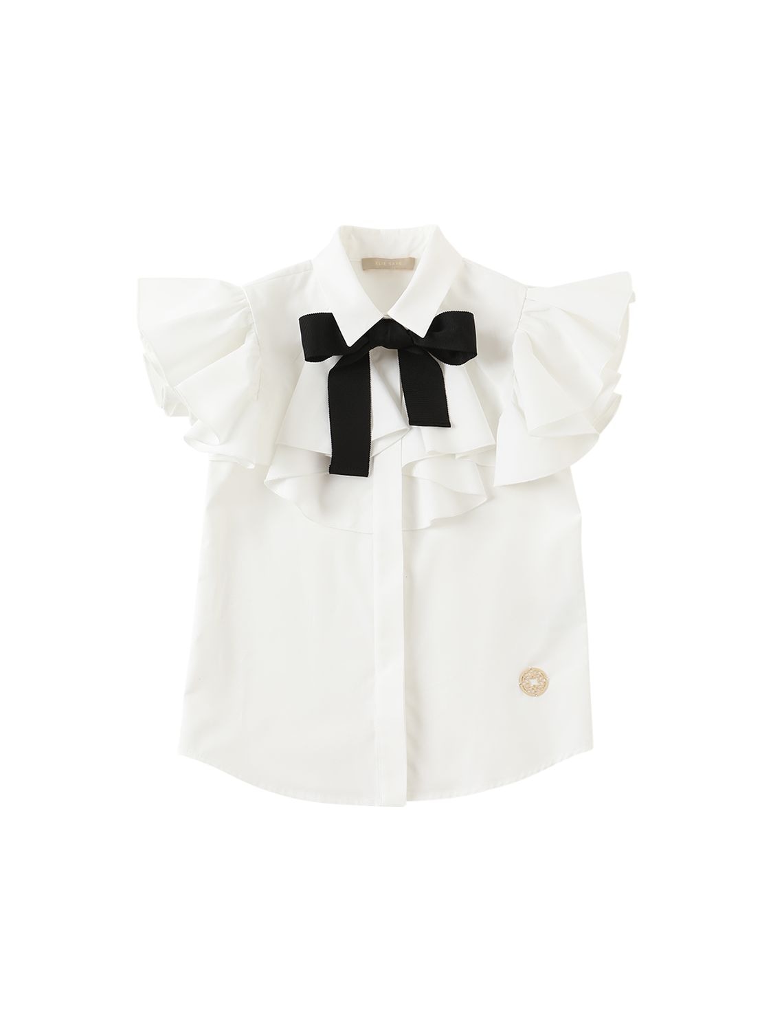 Elie Saab Kids' Cotton Eyelet Lace Shirt W/ Bow In White