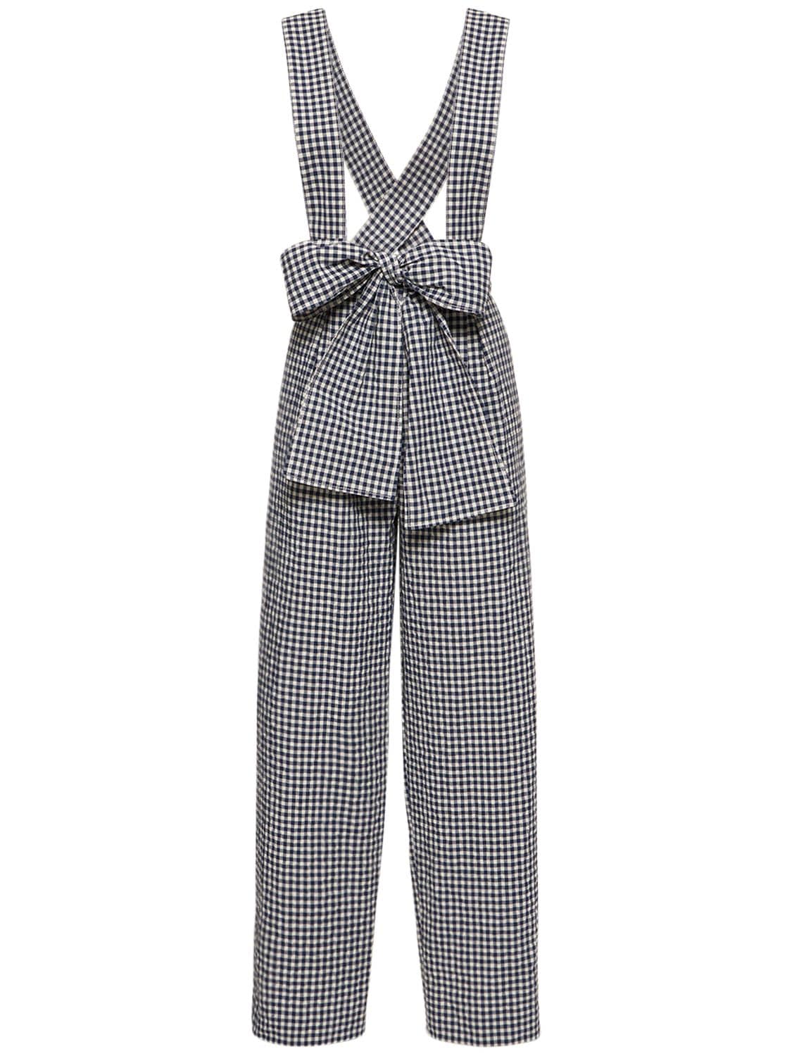 Cotton Blend Overalls W/bow – WOMEN > CLOTHING > PANTS