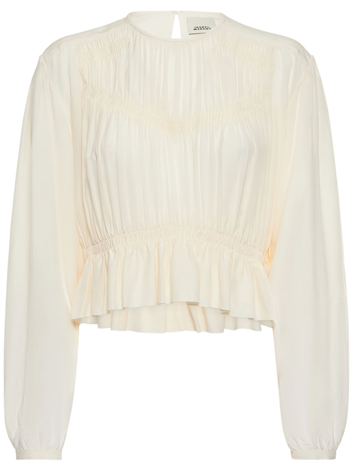 Isabel Marant Nelino Smocked Silk Crepe De Chine Top In White