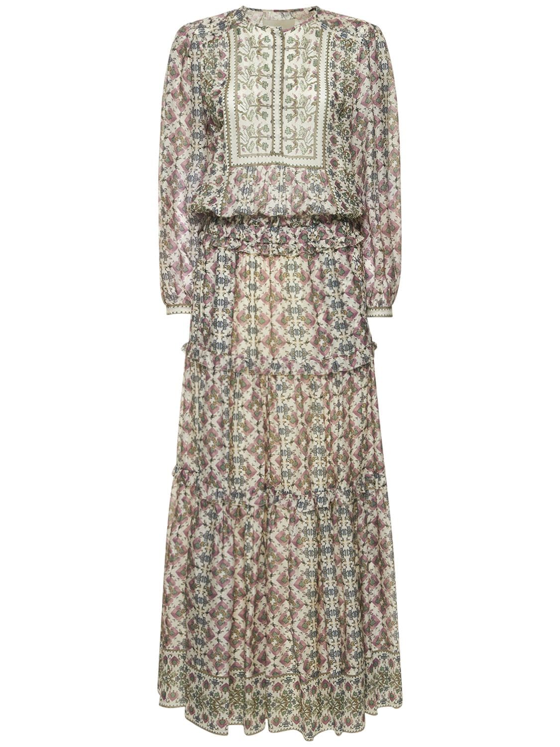 Shop Isabel Marant Mafezia Printed Silk Midi Dress In Beige,multi