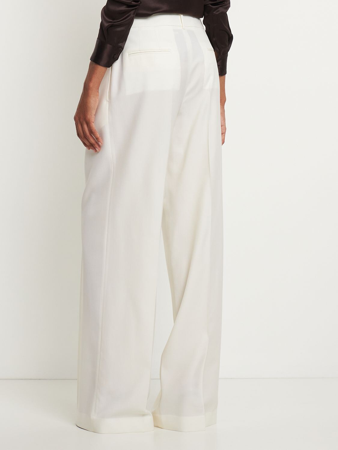 Shop Michael Kors Wool Twill High Waist Wide Pants In White