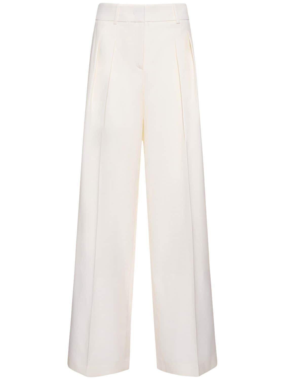 Michael Kors Wool Twill High Waist Wide Trousers In White