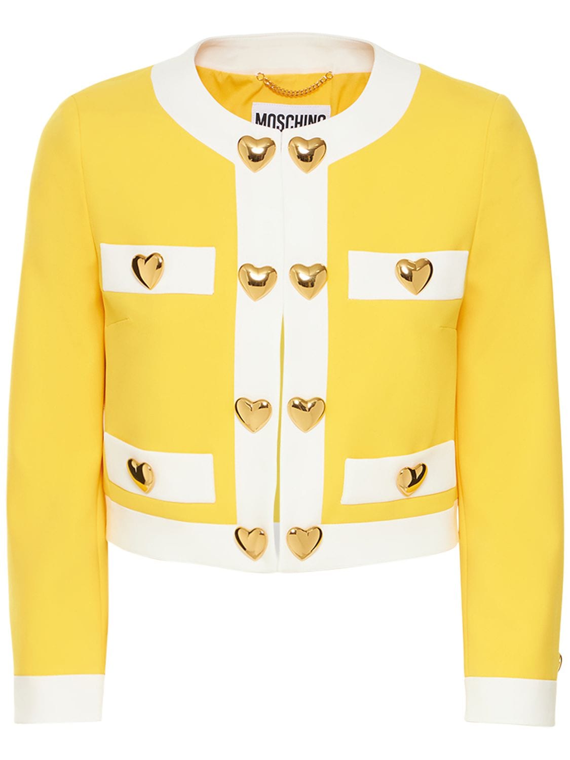 Moschino Crepe Stretch Hearts Short Jackets In Yellow,white