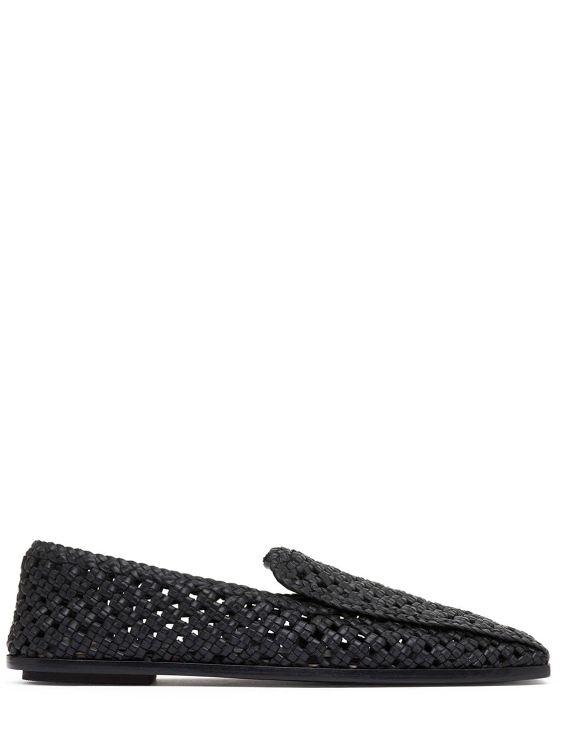 St.agni 5mm Macramé Leather Loafers In Black | ModeSens