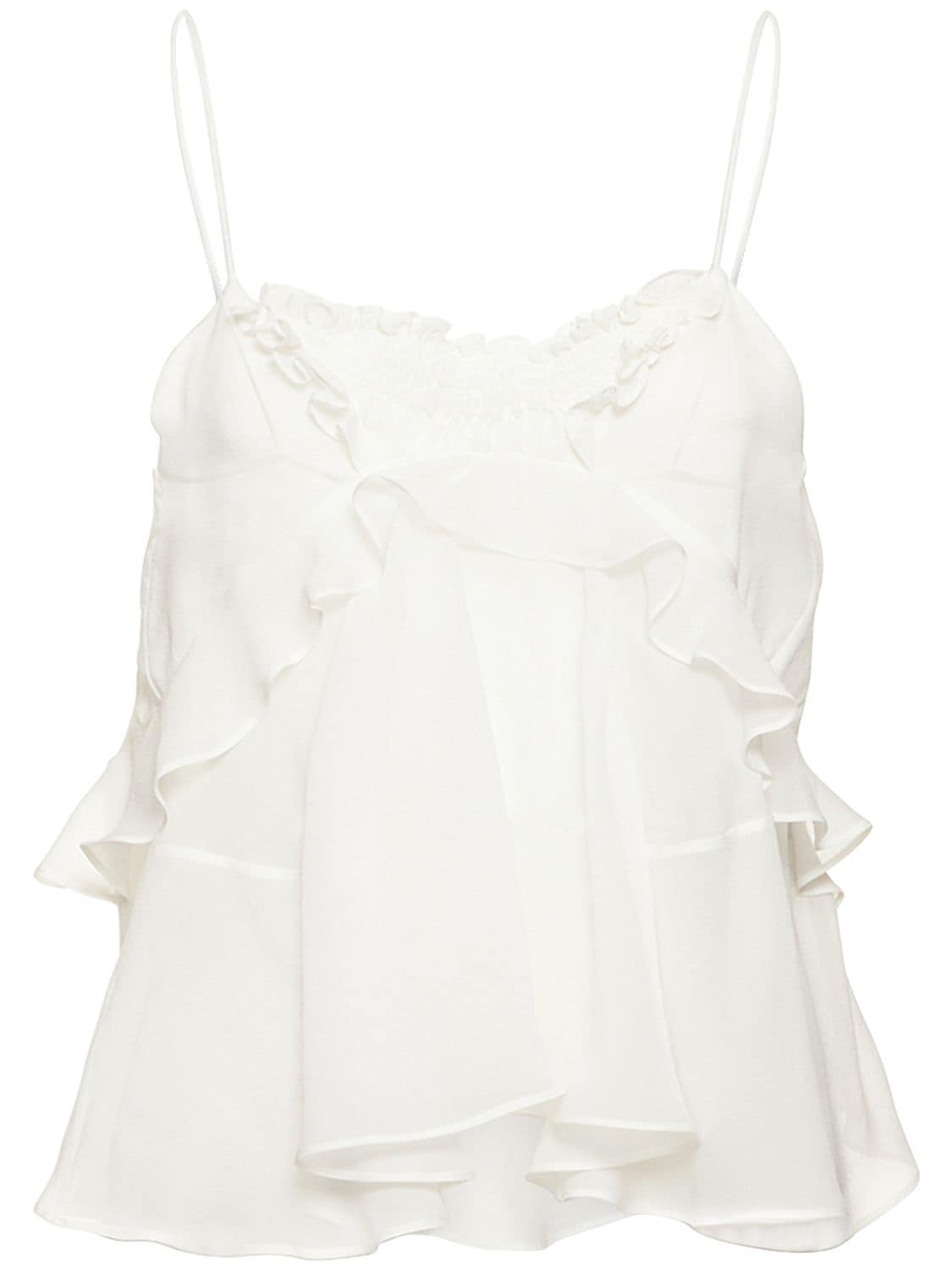 Shop Isabel Marant Tamila Ruffled Silk Top In Ecru