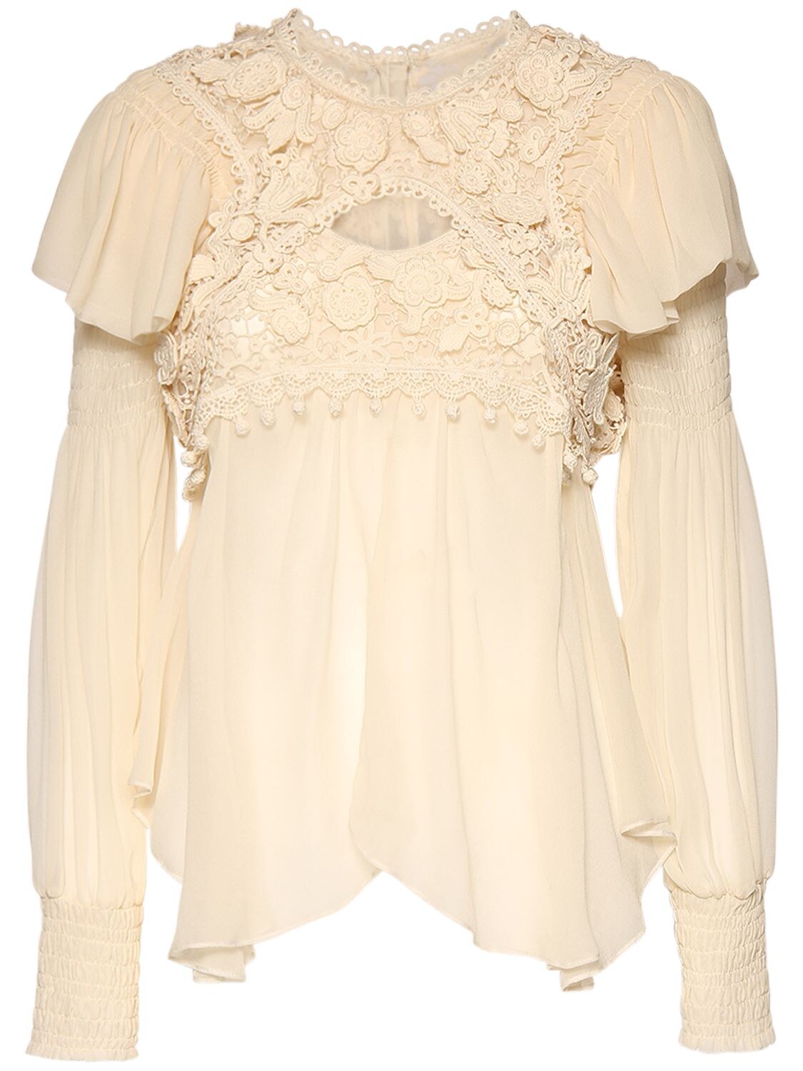 Isabel Marant Rokia Silk Lace & Crepe Shirt In Ecru