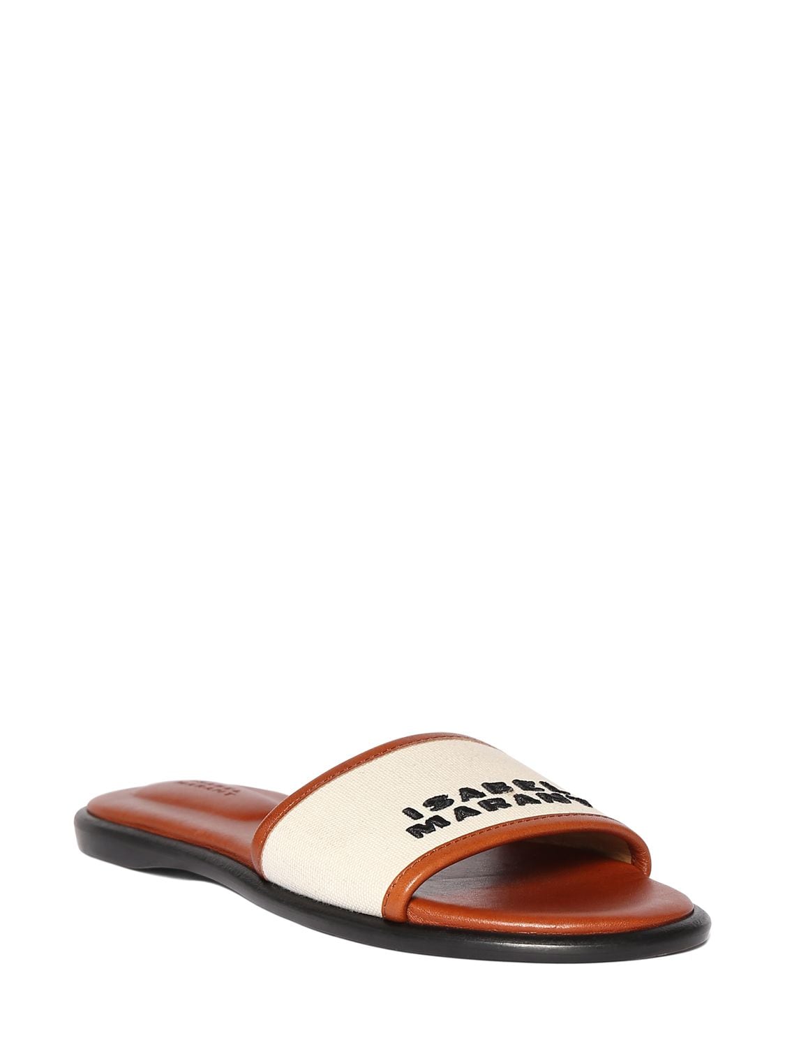 Shop Isabel Marant 10mm Vikee-gz Leather & Canvas Flats In White,brown