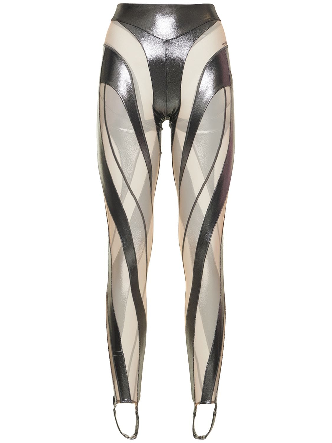 Mugler Metallic Jersey & Tulle Leggings In Silver,nude 1