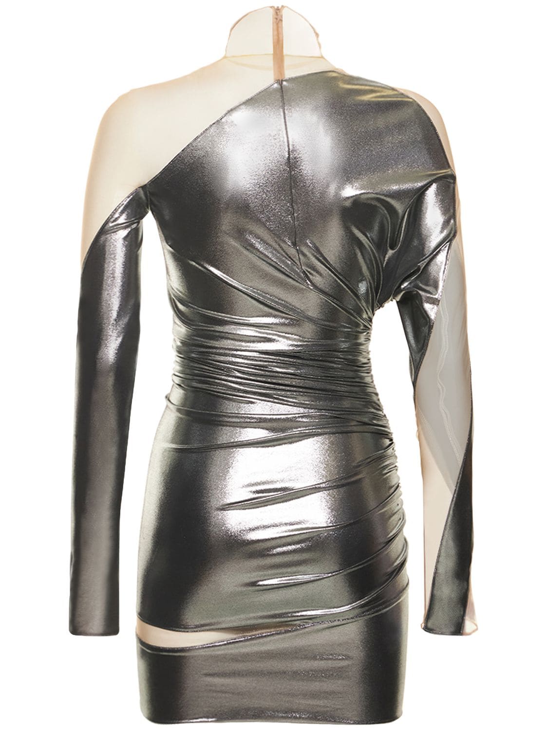 Mugler Metallic Mini Dress In Silver