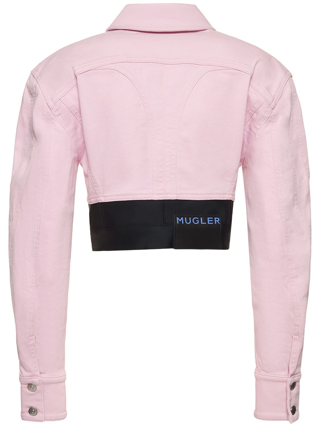 Mugler Two-tone Denim Cropped Jacket In Pink,black