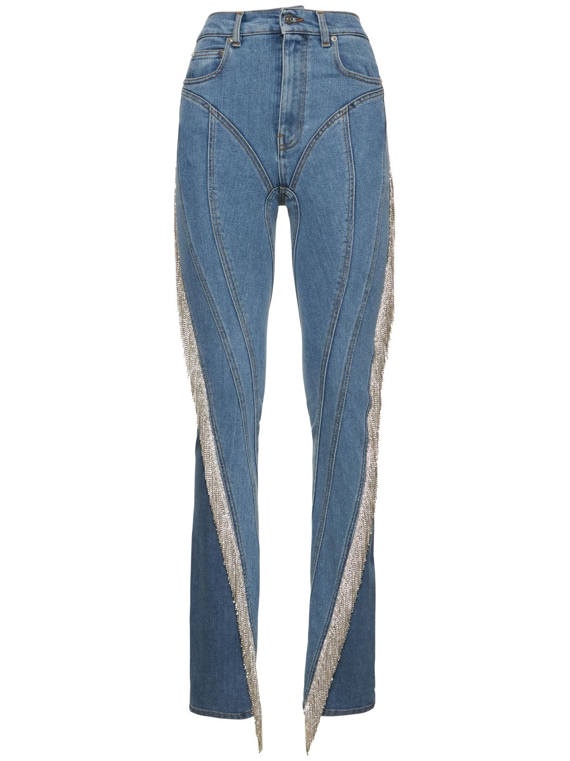 MUGLER Embellished Fringe Denim Skinny Jeans