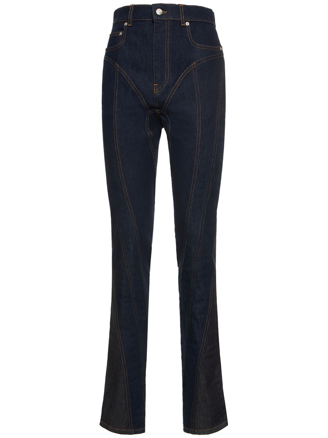 MUGLER HIGH RISE STRETCH COTTON DENIM JEANS