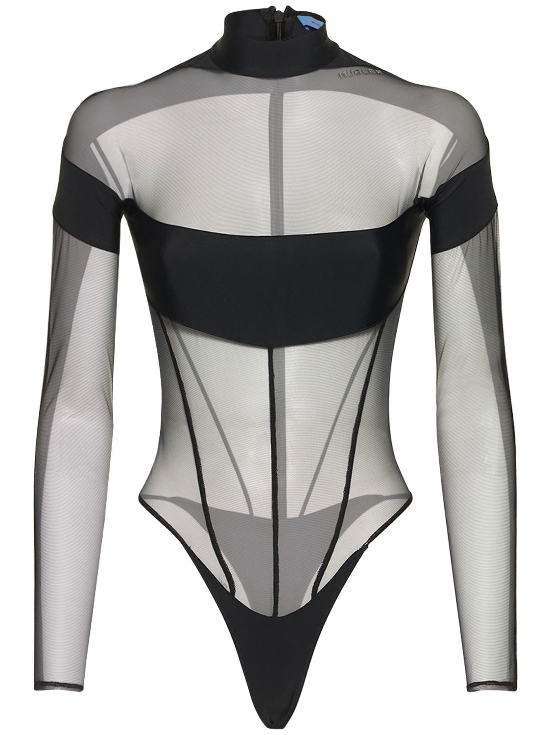 Sheer tulle & jersey bodysuit - MUGLER - Women