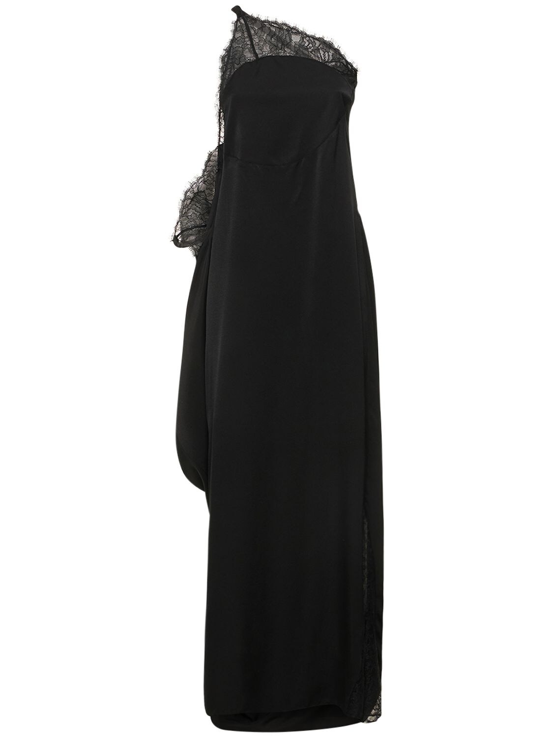 Satin & Lace Asymmetrical Long Dress