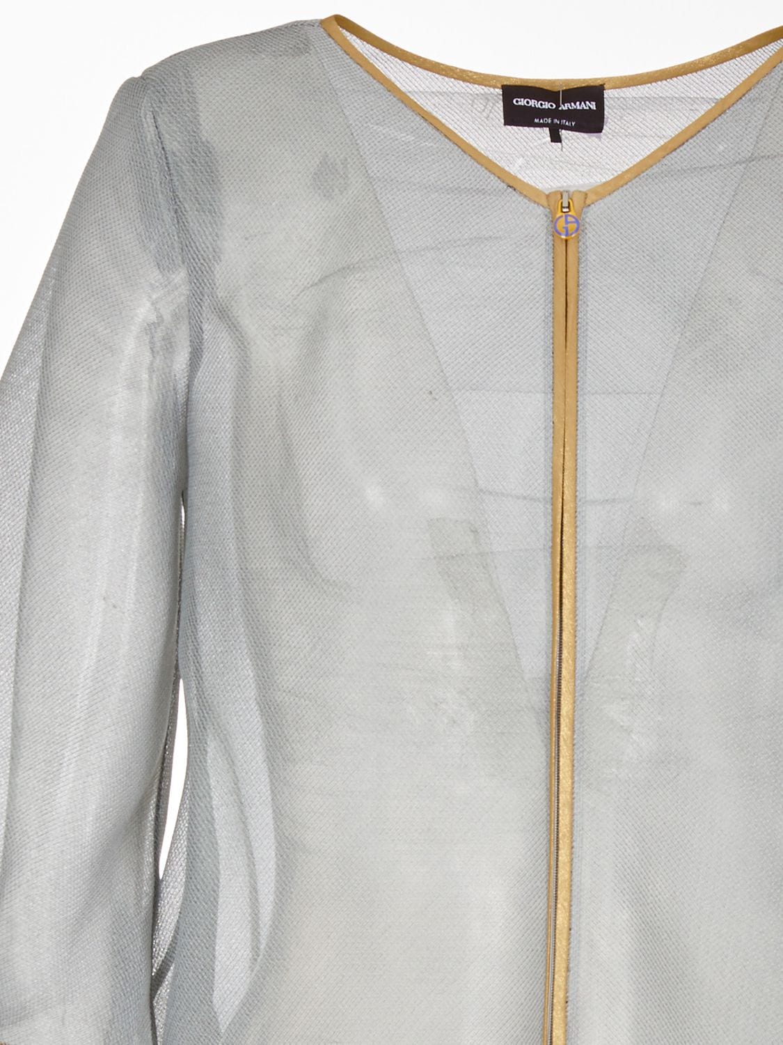 Shop Giorgio Armani Viscose Blend Net Crop Jacket In Blue