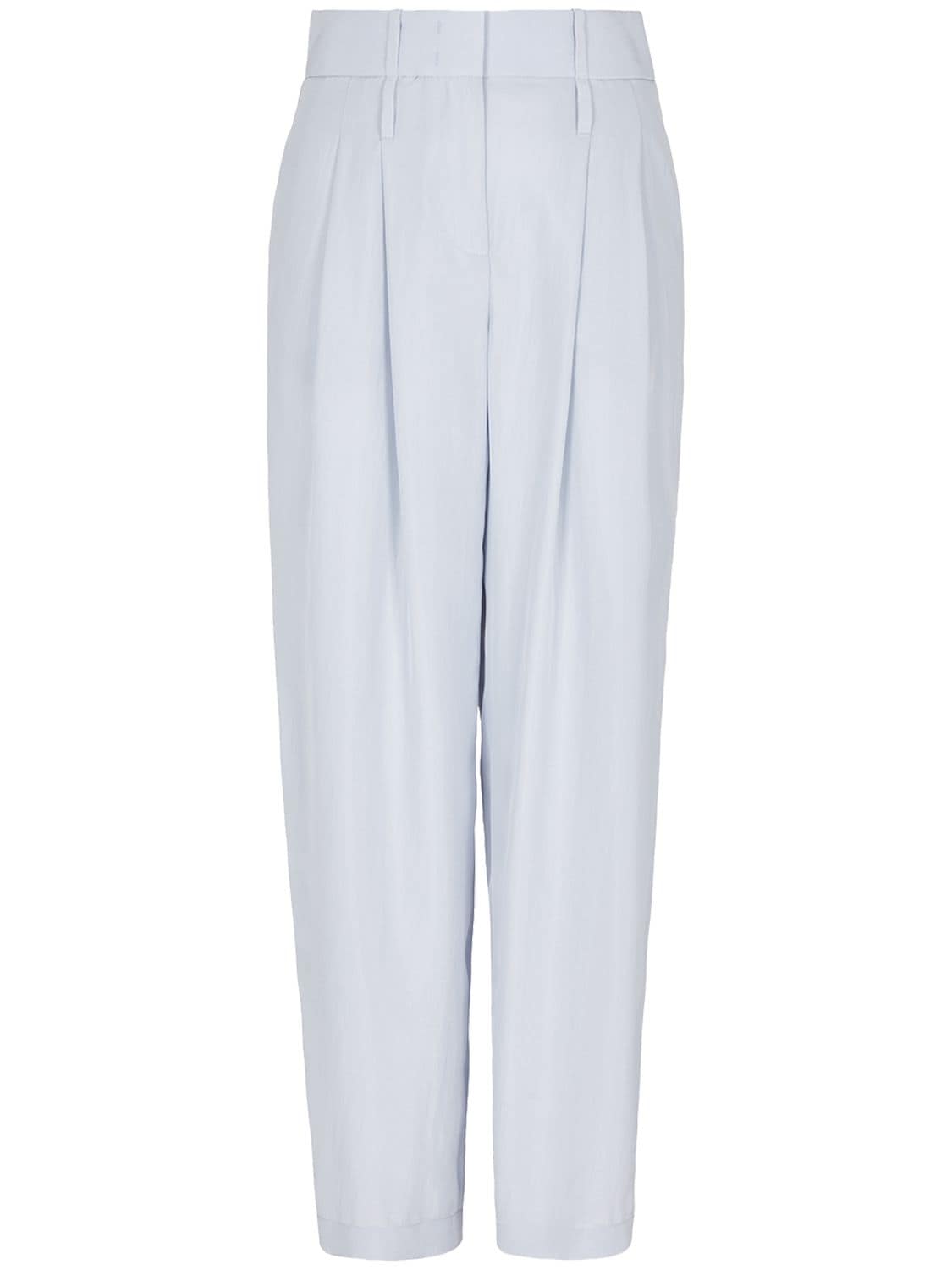 Giorgio Armani Pleated Silk Crepe High Waist Trousers In Light Blue