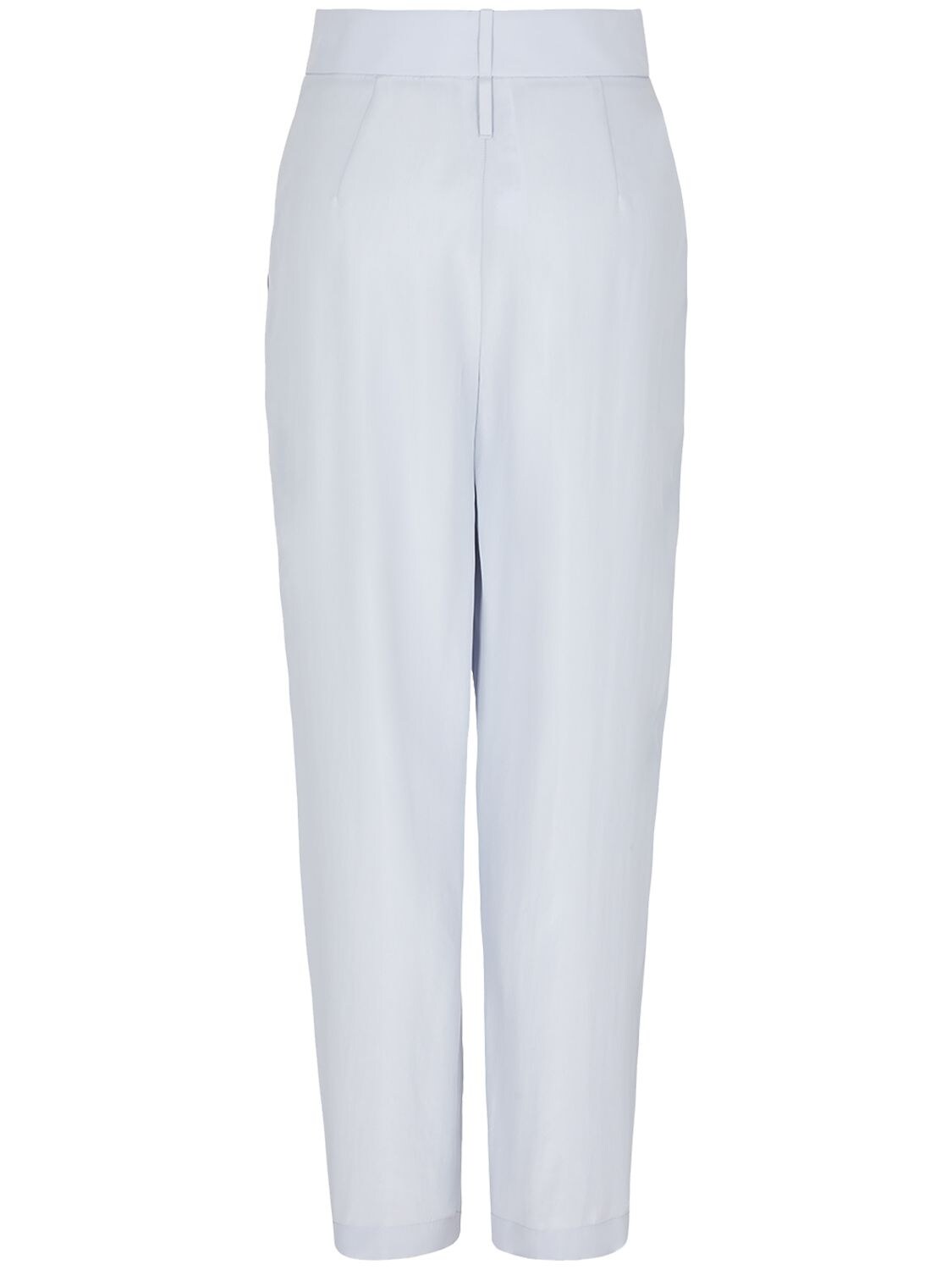 Shop Giorgio Armani Pleated Silk Crepe High Waist Pants In Light Blue