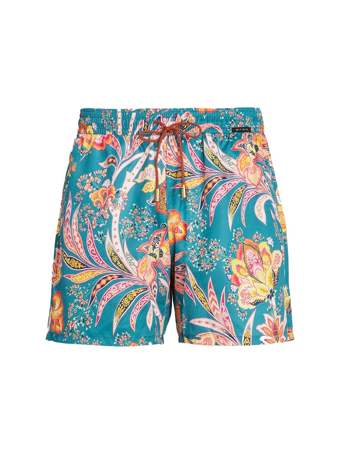 Etro Flower Print Tech Swim Shorts In Blue
