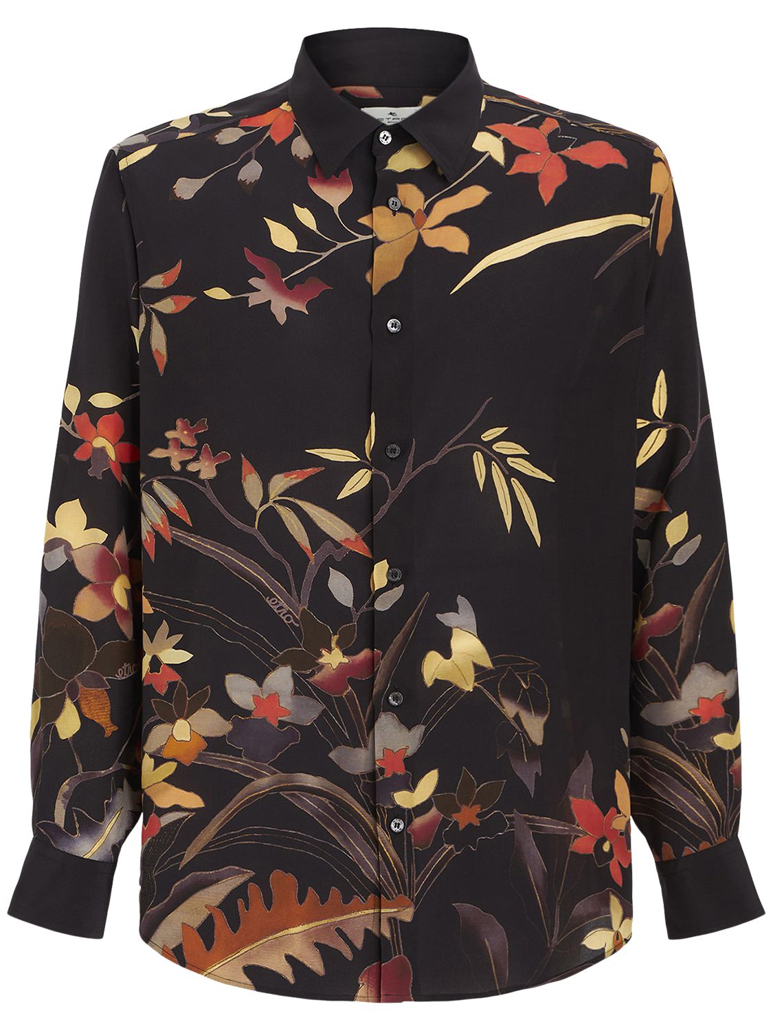Etro Flower Print Silk Loose Shirt In Black