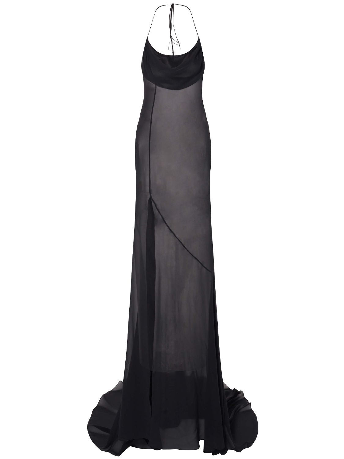 Alessandra Rich Silk Georgette Train Long Dress In Black