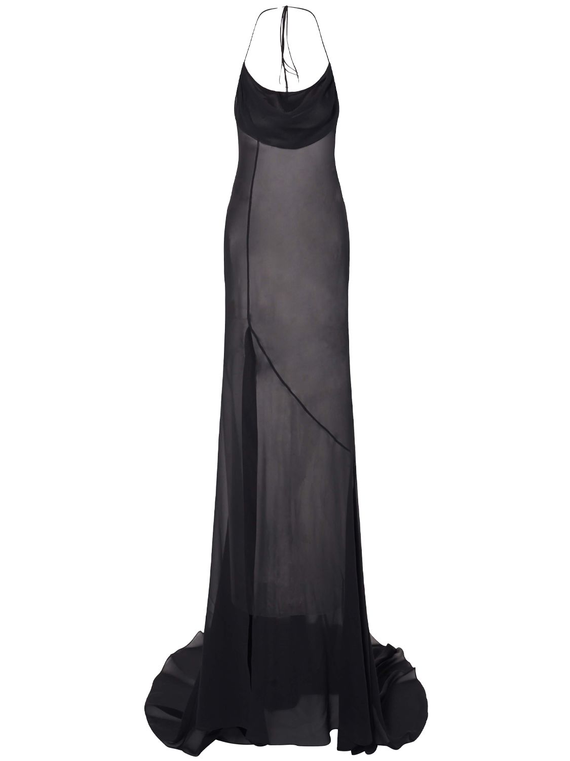 ALESSANDRA RICH SILK GEORGETTE TRAIN LONG DRESS