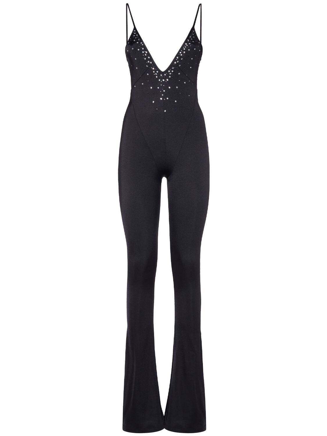 ALESSANDRA RICH EMBELLISHED JERSEY JUMPSUIT