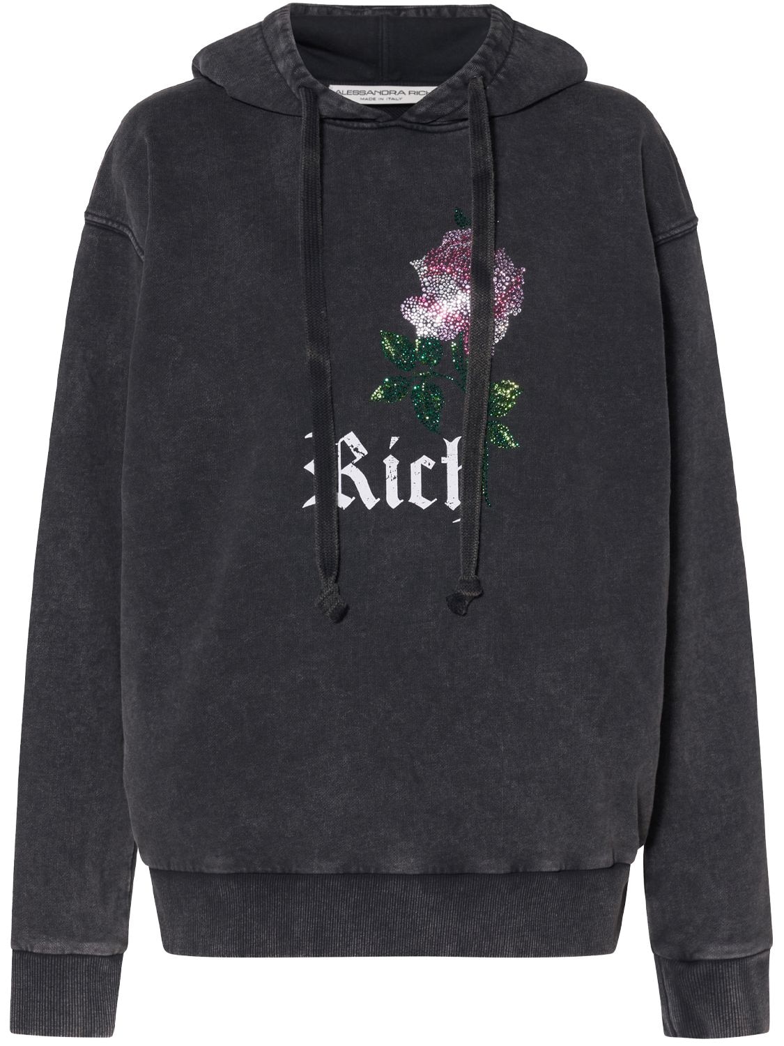 Alessandra Rich Rhinestone-embellished Drawstring Hoodie In Grey