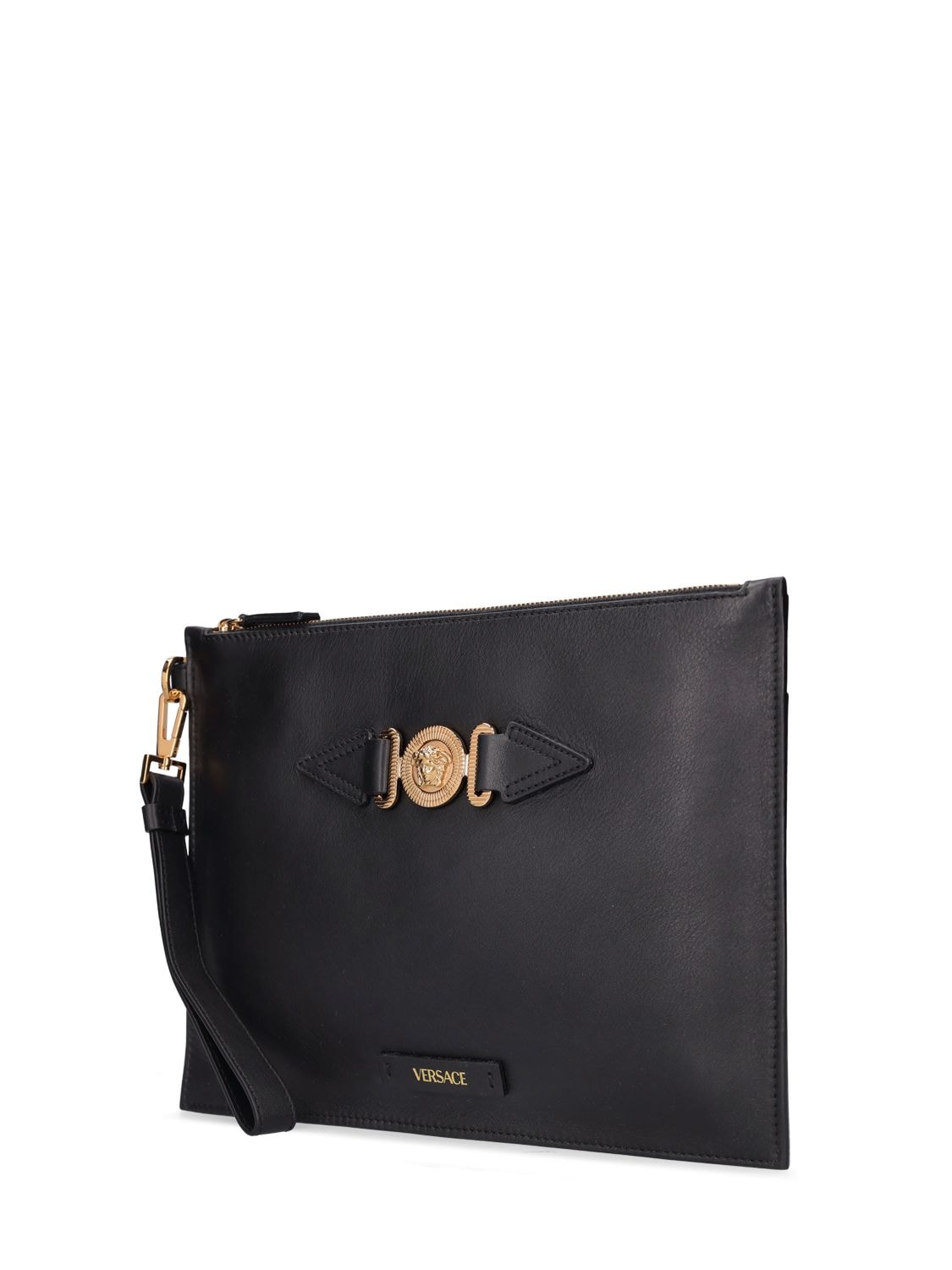 Shop Versace Medusa Leather Pouch In Black,gold