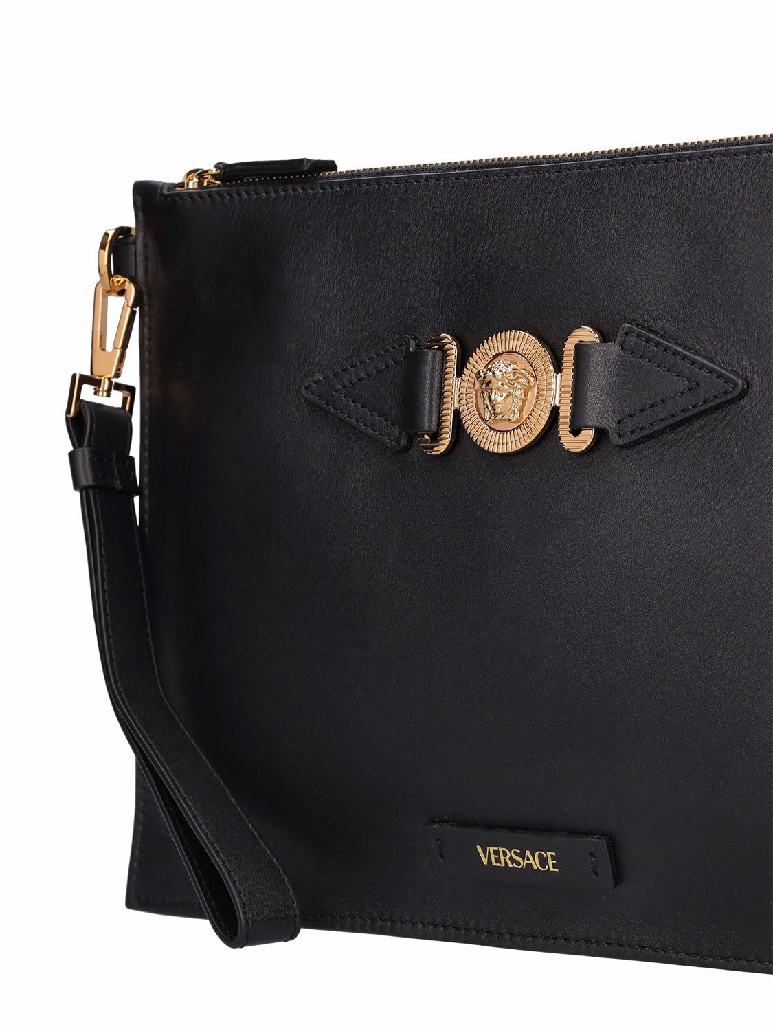 Shop Versace Medusa Leather Pouch In Black,gold