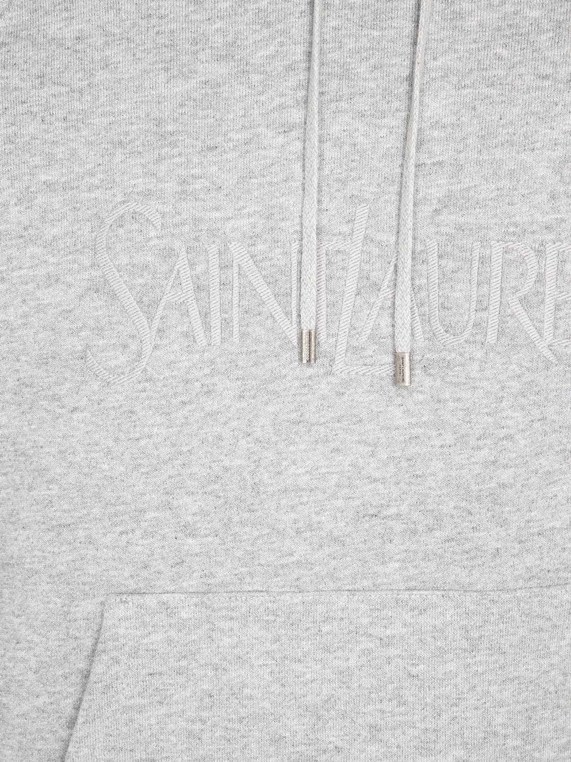 Shop Saint Laurent Embroidered Hoodie In Grey