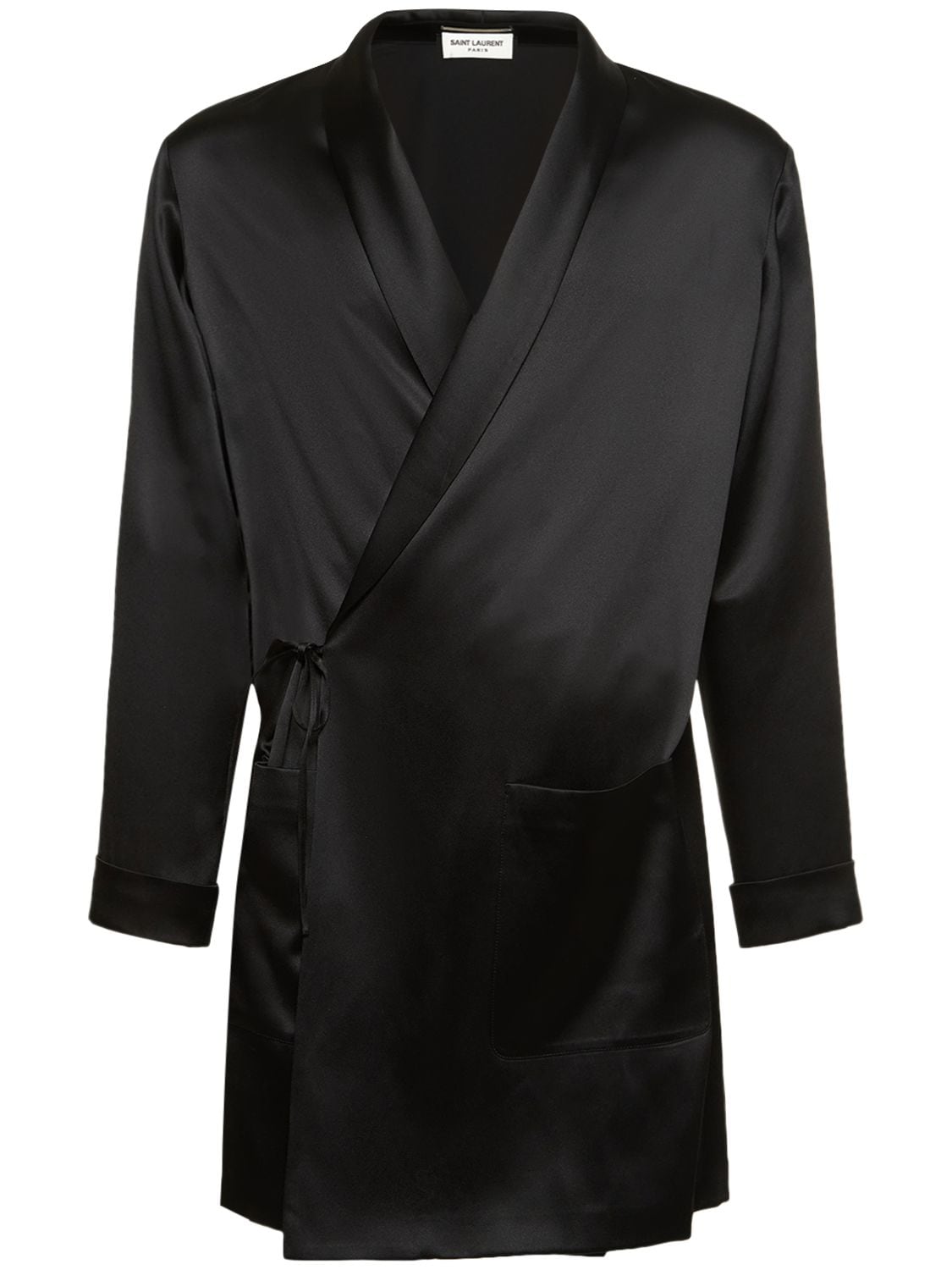 Saint Laurent Silk Satin Dressing Gown Coat In Black