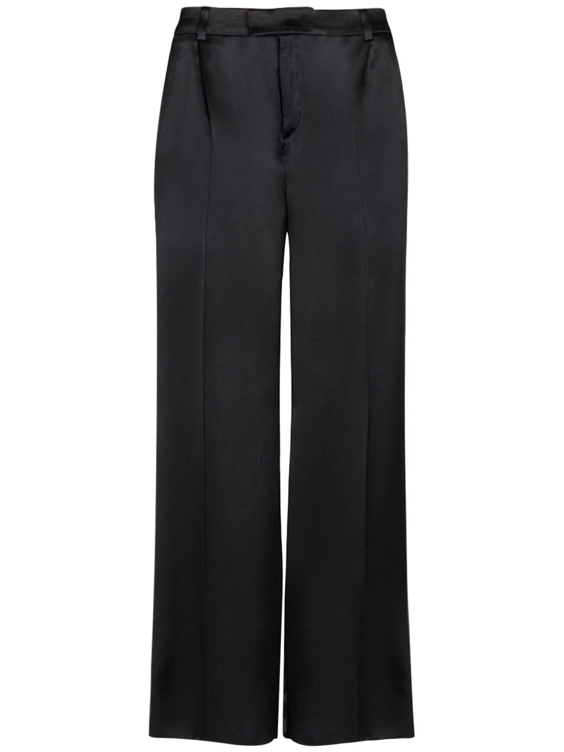 Shop Saint Laurent Satin Flared Pants In Black