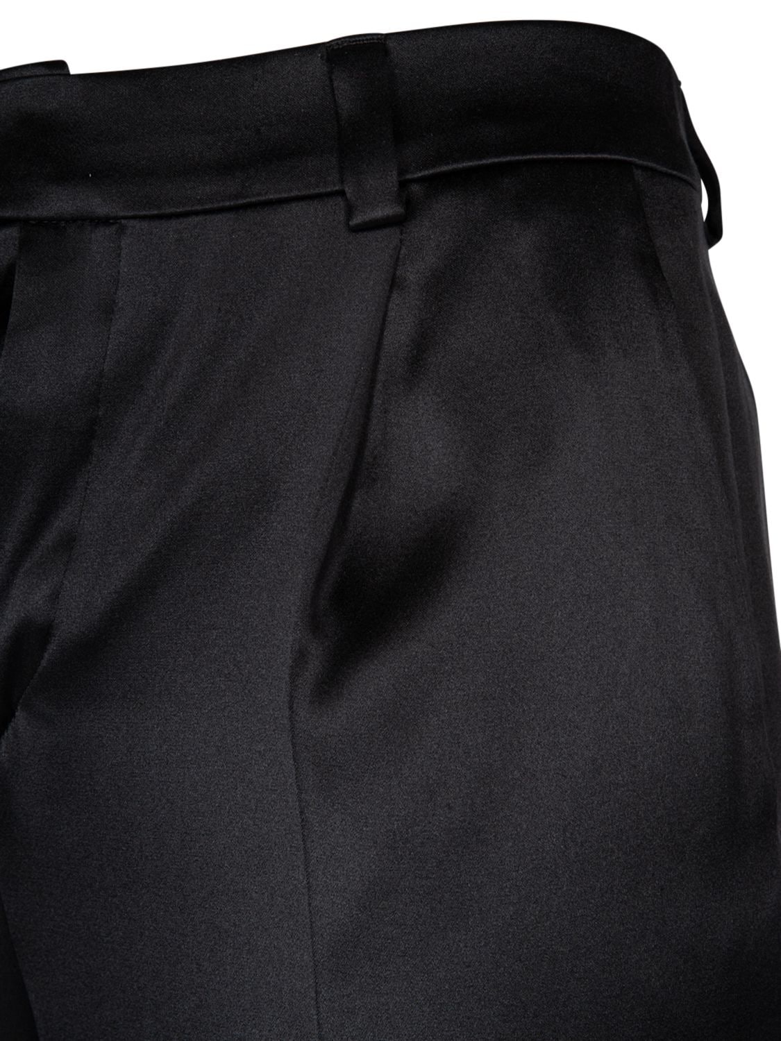 Shop Saint Laurent Satin Flared Pants In Black