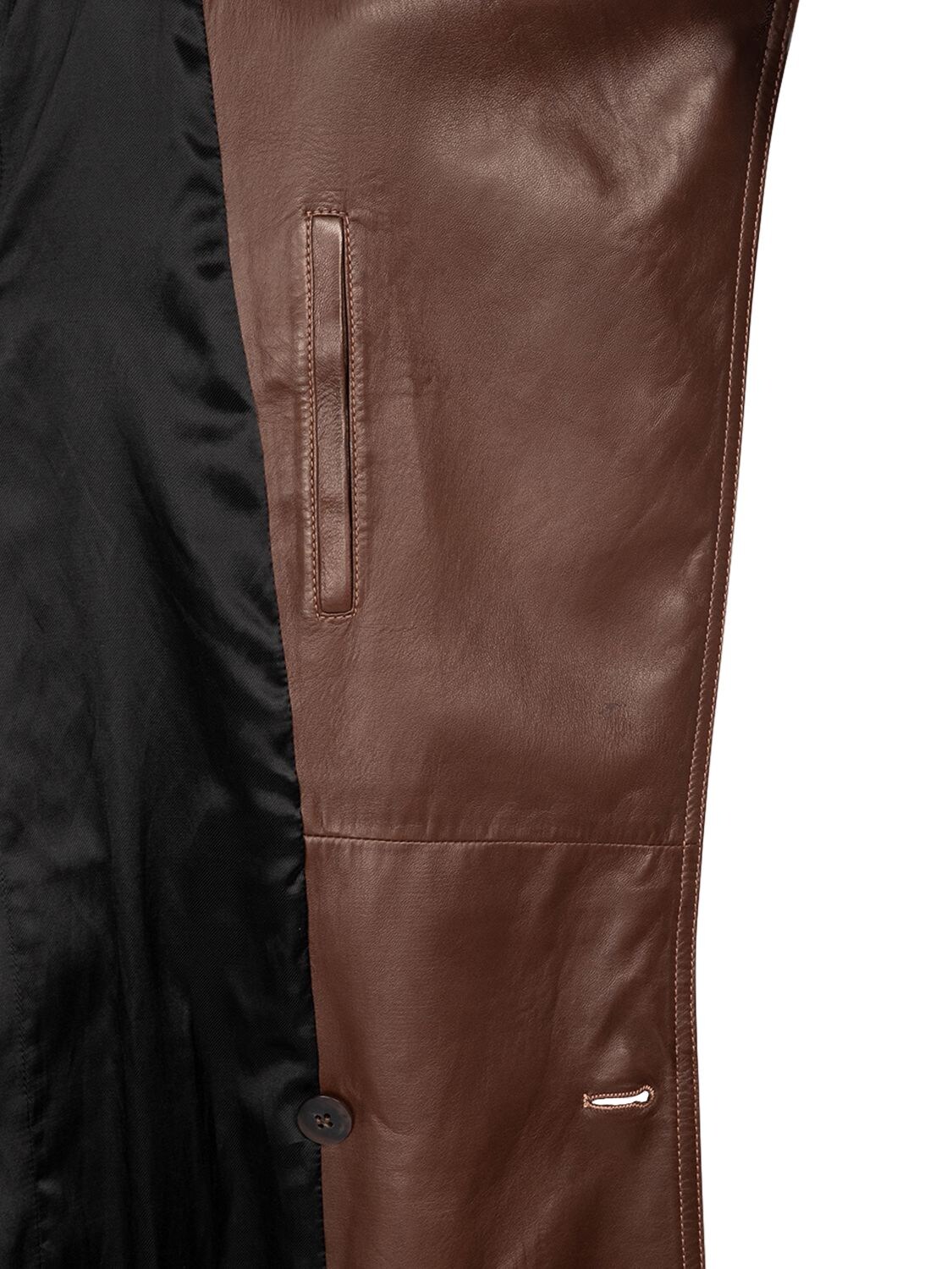 Shop Saint Laurent Leather Trench Coat In Brown