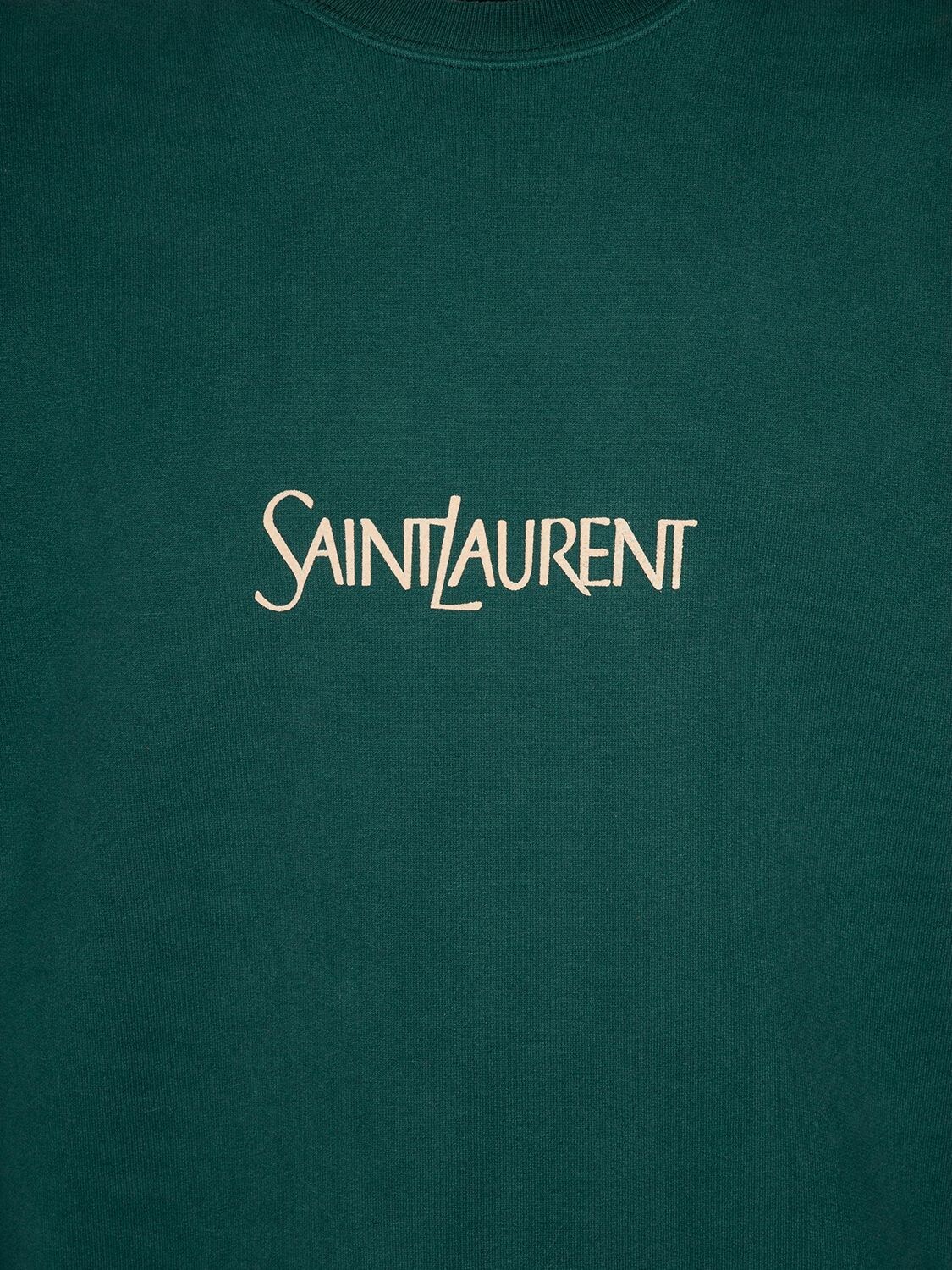 Shop Saint Laurent Logo Cotton Sweater In Green