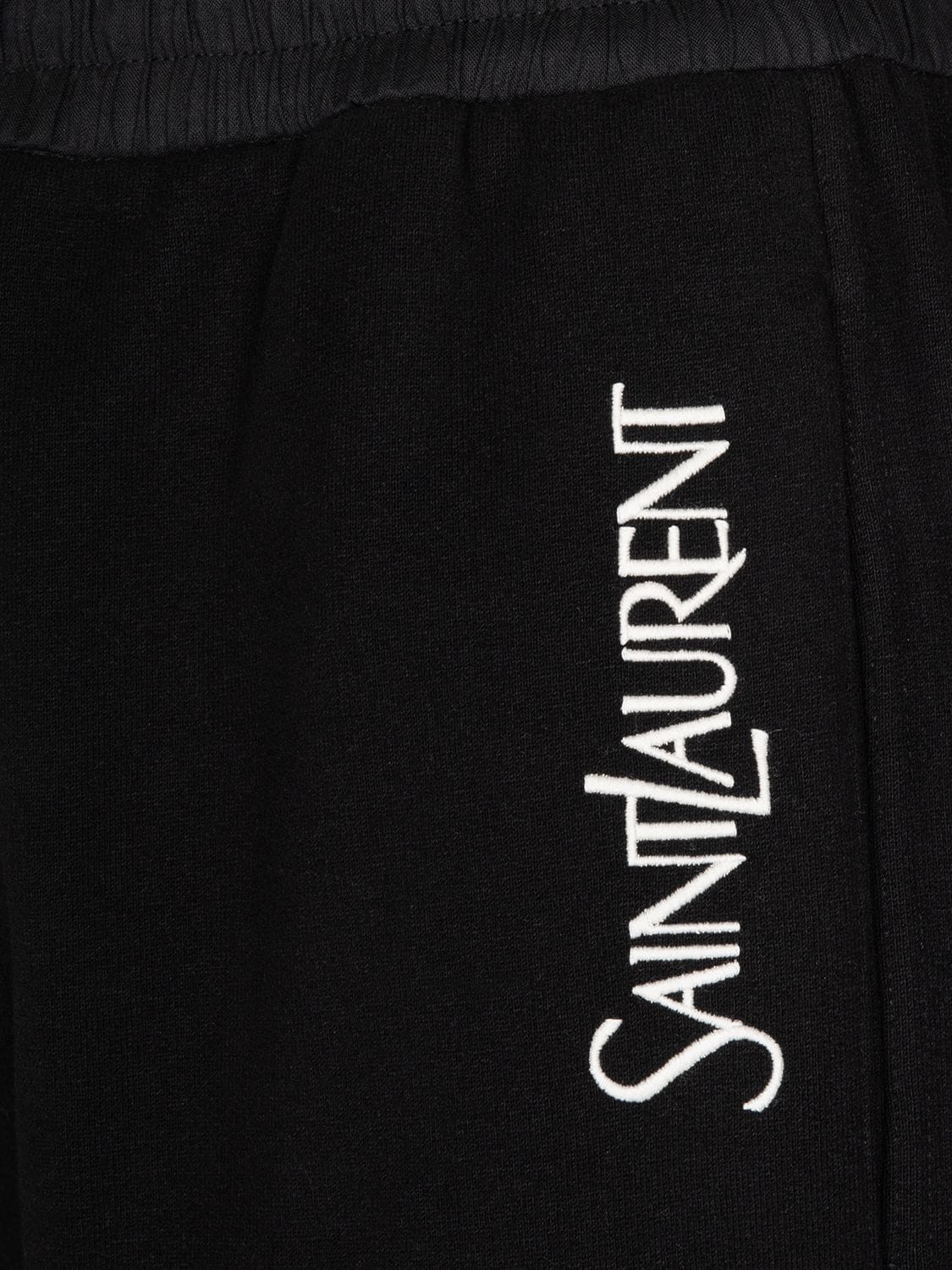 Shop Saint Laurent Large Logo Cotton Shorts In Black