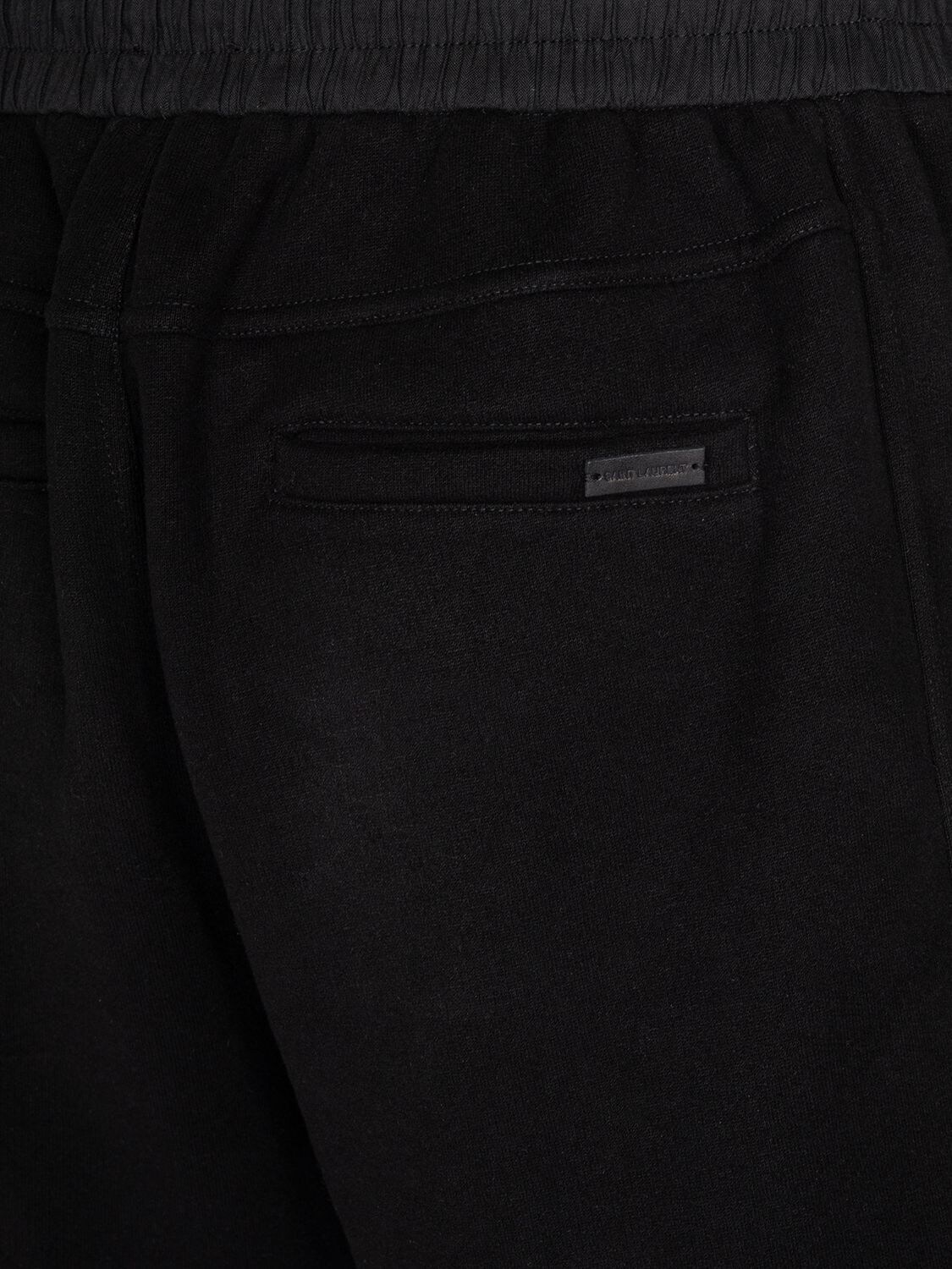 Shop Saint Laurent Large Logo Cotton Shorts In Black