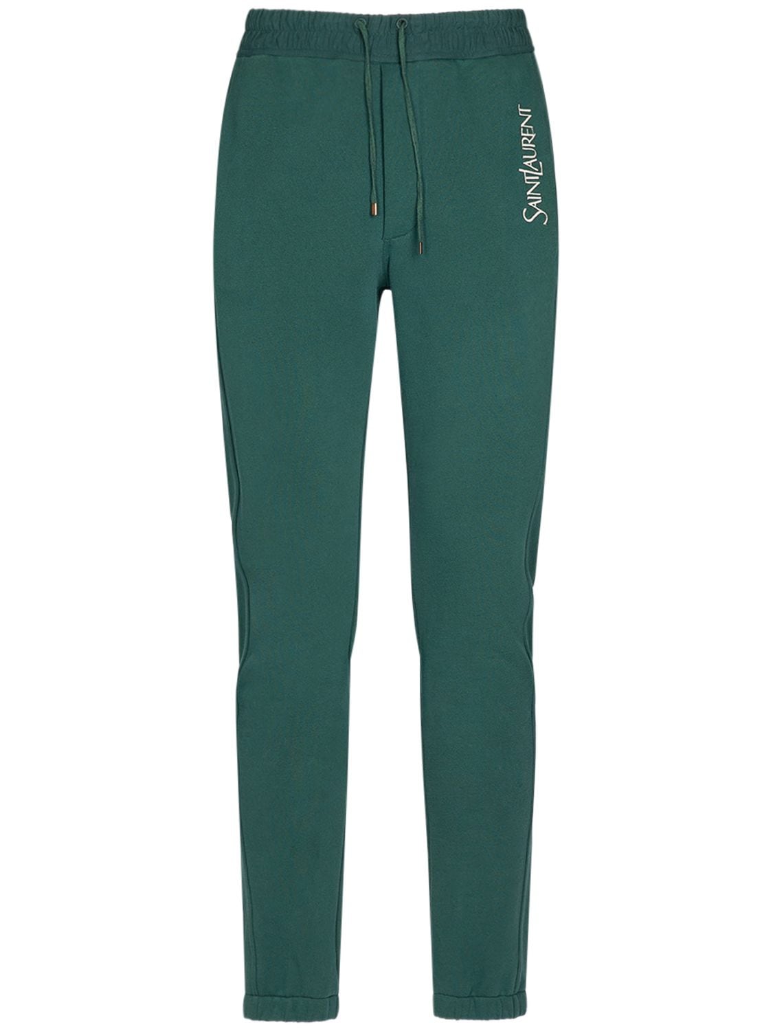 Shop Saint Laurent Logo Cotton Sweatpants In Green