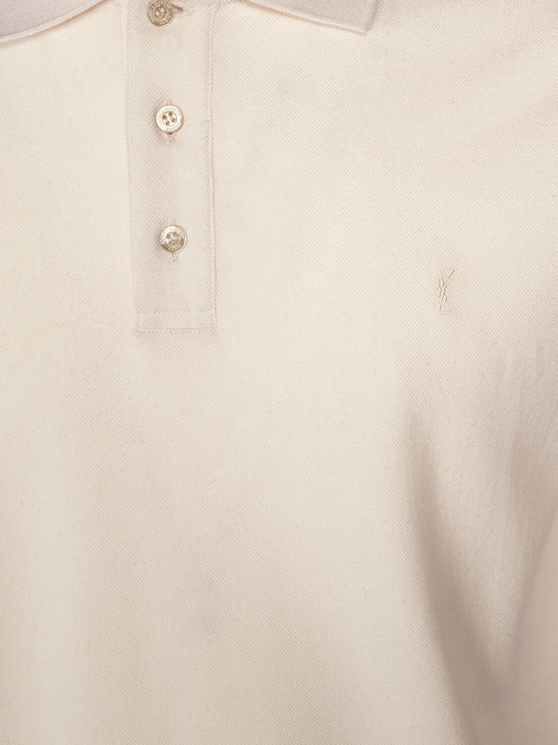 Shop Saint Laurent Cassandre Cotton Blend Polo Shirt In Naturel
