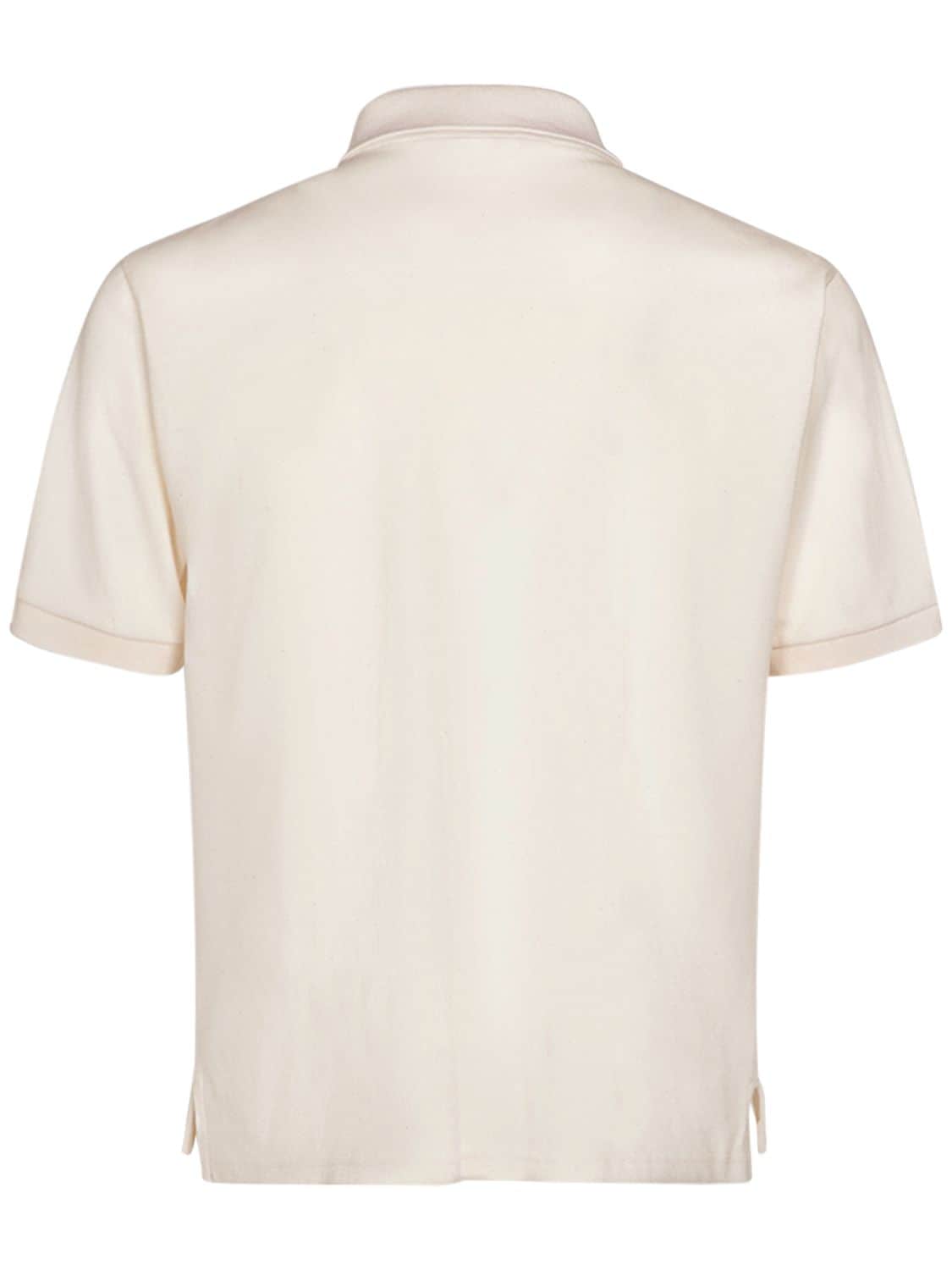 Shop Saint Laurent Cassandre Cotton Blend Polo Shirt In Naturel