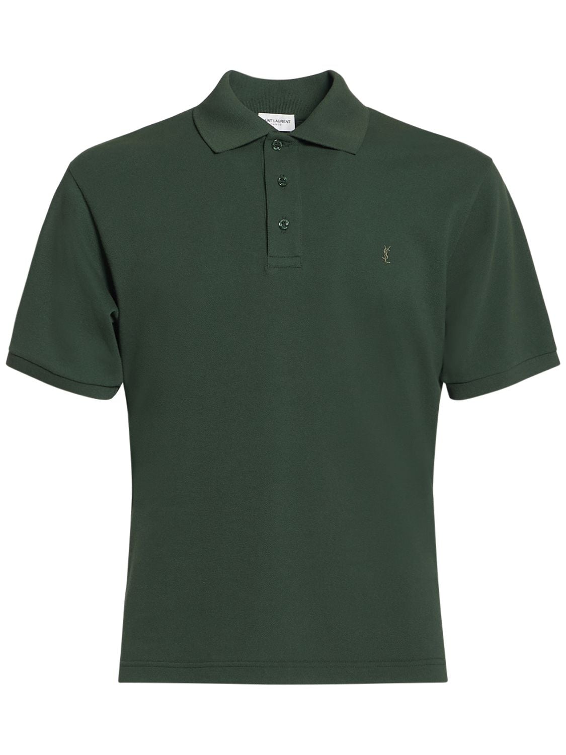 Shop Saint Laurent Cassandre Cotton Blend Polo Shirt In Green