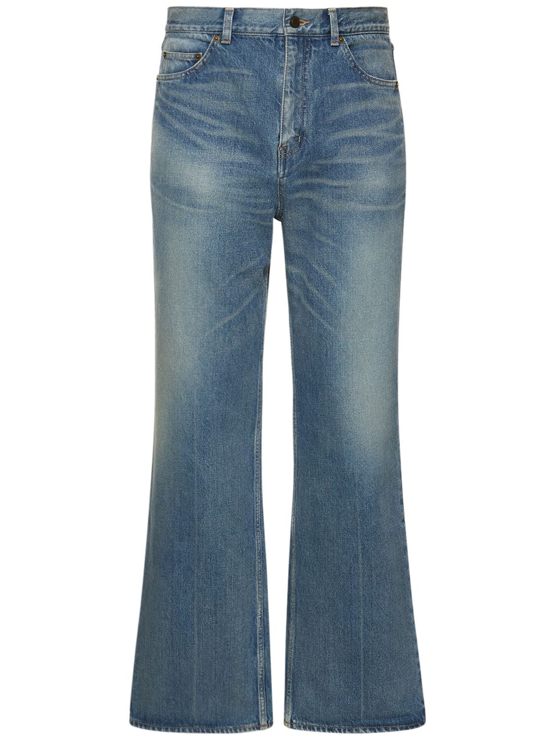 Saint Laurent 70's Flared Cotton Jeans In Blue