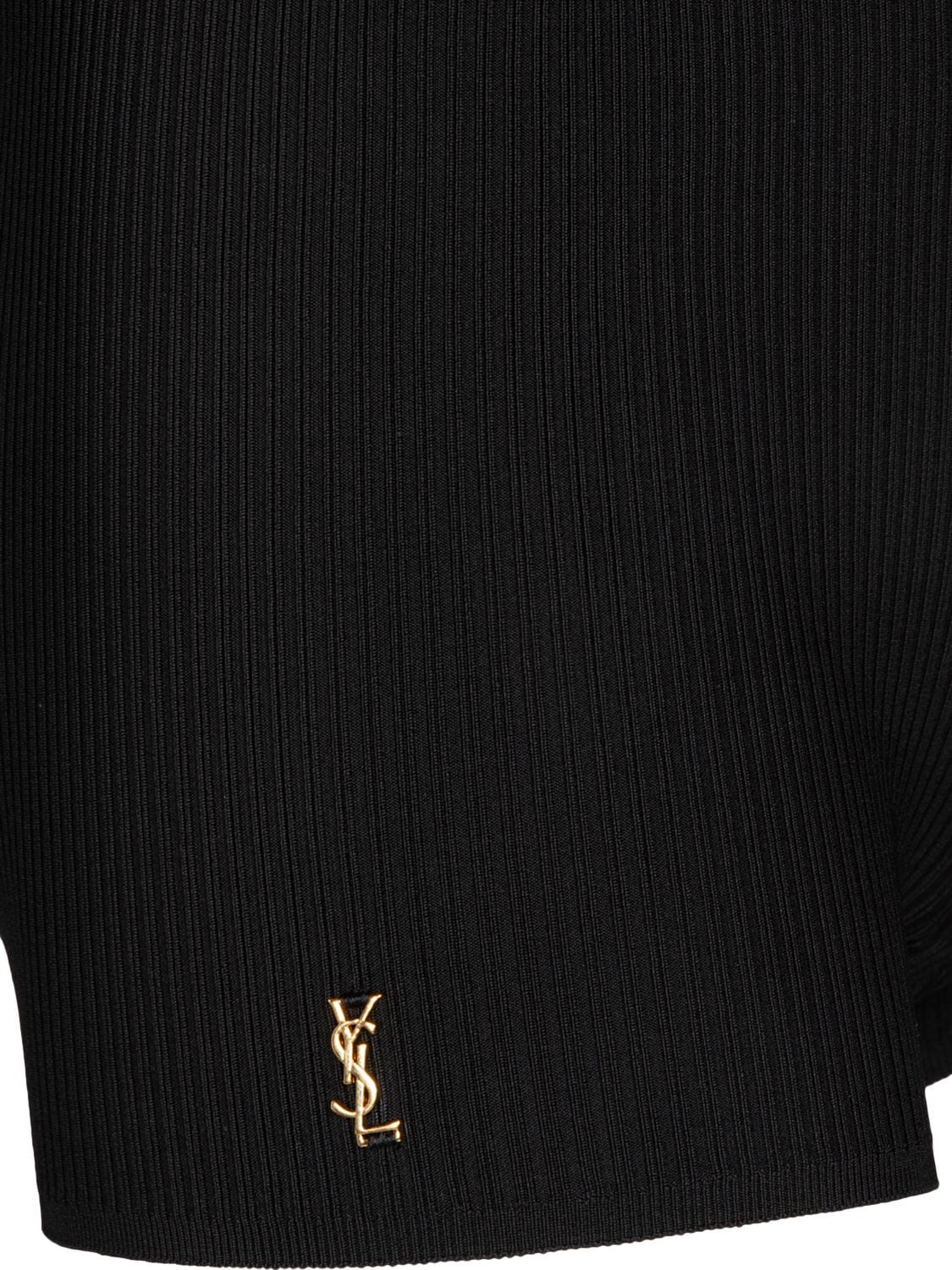Shop Saint Laurent Monogram Ribbed Knit Shorts In Black