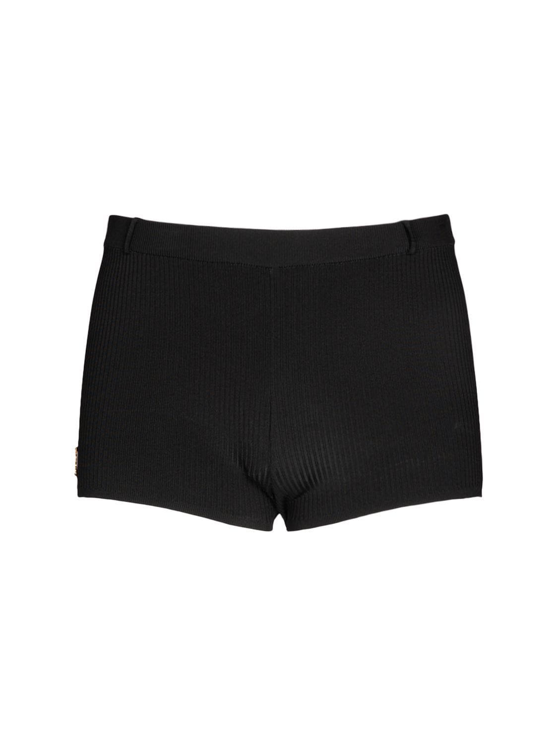 Saint Laurent Monogram Ribbed Knit Shorts In Black