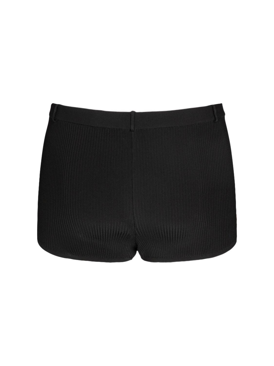 Shop Saint Laurent Monogram Ribbed Knit Shorts In Black